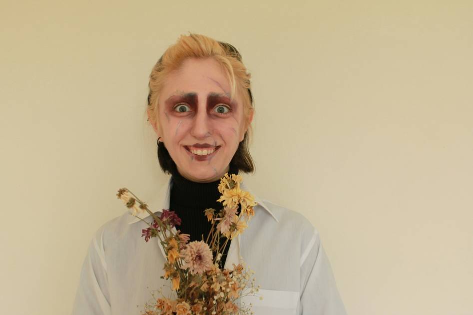 A close-up of character makeup tools and products for creating dramatic costume looks